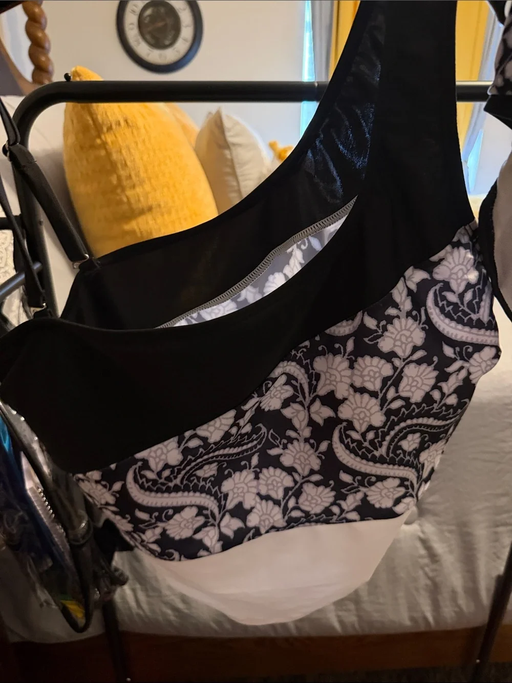 Tahari Black and White Paisley One-Piece Swimdress
